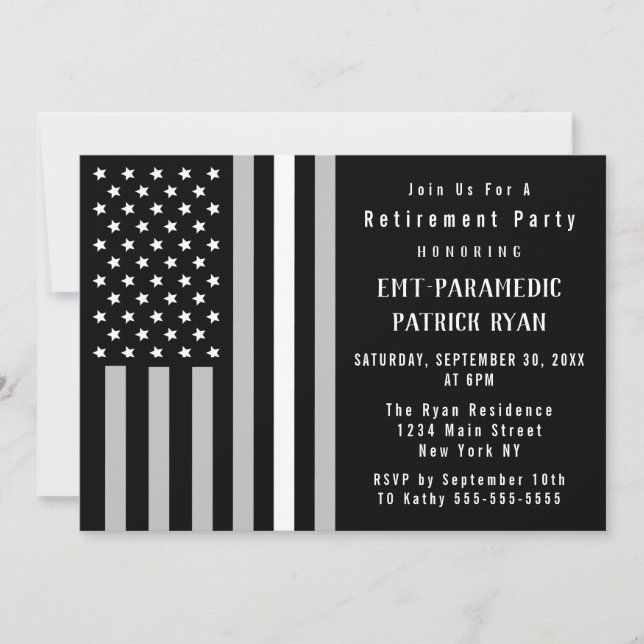 Thin White Line American Flag EMS Retirement Party Einladung (Vorderseite)