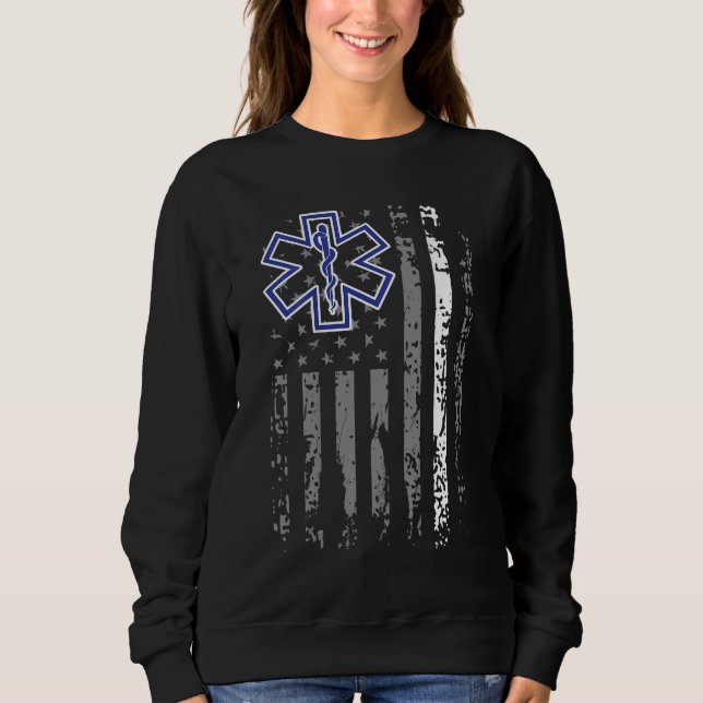 Thin White Line EMS EMT Paramedic American Flag Ba Sweatshirt (Vorderseite)