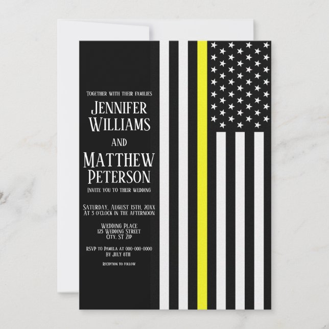 Thin Yellow Line Dispatcher Flag Hochzeit Einladung (Vorderseite)