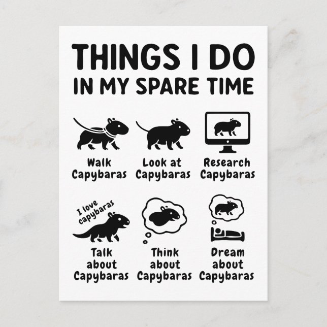 Things I Do In My Spare Time Capybara Funny Pet Postkarte (Vorderseite)