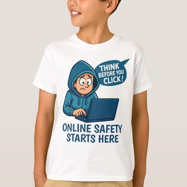Think Before You Click - Online Safety Awareness T-Shirt (Vorderseite)
