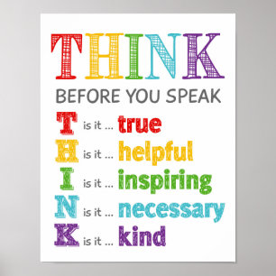 Think Before You Speak Classroom Anti Bully Poster
