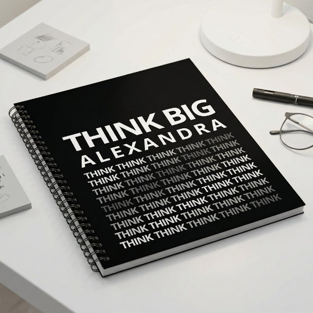 Think Big Typography Mindset Journal Schwarz Weiß  Notizbuch (Von Creator hochgeladen)