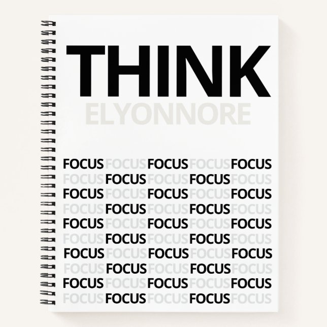 Think Focus - Modern Black And White Typography Notizbuch (Vorderseite)