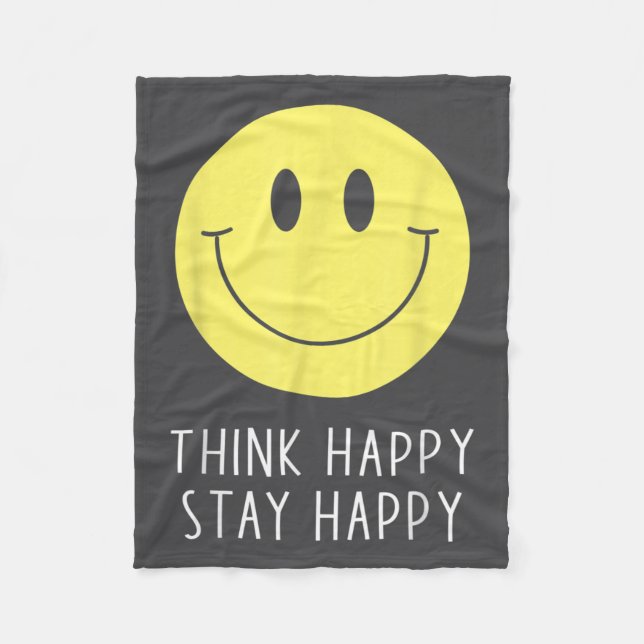 Think Happy Stay Happy Motivation Quote Yellow Smi Fleecedecke (Vorderseite)