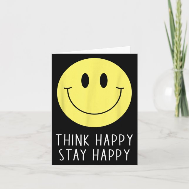 Think Happy Stay Happy Motivation Quote Yellow Smi Karte (Vorderseite)