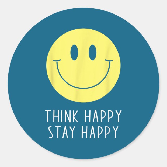 Think Happy Stay Happy Motivation Quote Yellow Smi Runder Aufkleber (Vorderseite)