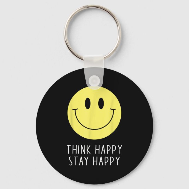 Think Happy Stay Happy Motivation Quote Yellow Smi Schlüsselanhänger (Vorderseite)