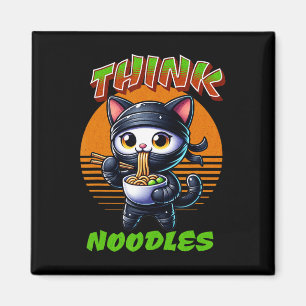 Think Noodles - Mmm Noodles Kawaii Ninja Cat Funny Magnet