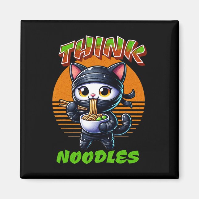 Think Noodles - Mmm Noodles Kawaii Ninja Cat Funny Magnet (Vorne)