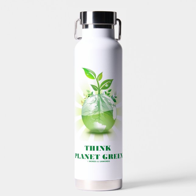 Think Planet Green (Grüne Blätter Planet Earth) Trinkflasche (Vorne)