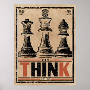Think Schach Vintag Art   Wabi Sabi Strategie Poster