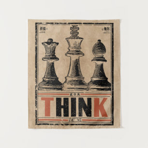 Think Schach Vintag Art   Wabi Sabi Strategie Wandteppich