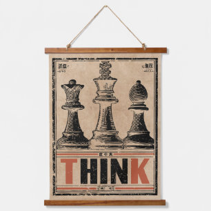 Think Schach Vintag Art   Wabi Sabi Strategie Wandteppich Mit Holzrahmen