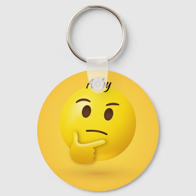 Thinking Face Emoji Personalisierter Name Schlüsselanhänger (Vorderseite)