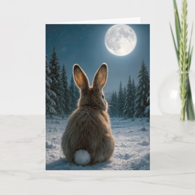 Thinking of you Cottontail Rabbit In Moonlight Karte (Vorderseite)