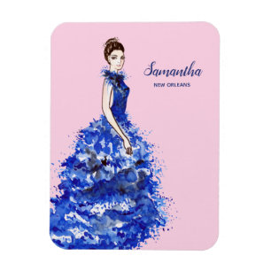 Thinking of You Lady with Sparkly Blue Gown Card Magnet