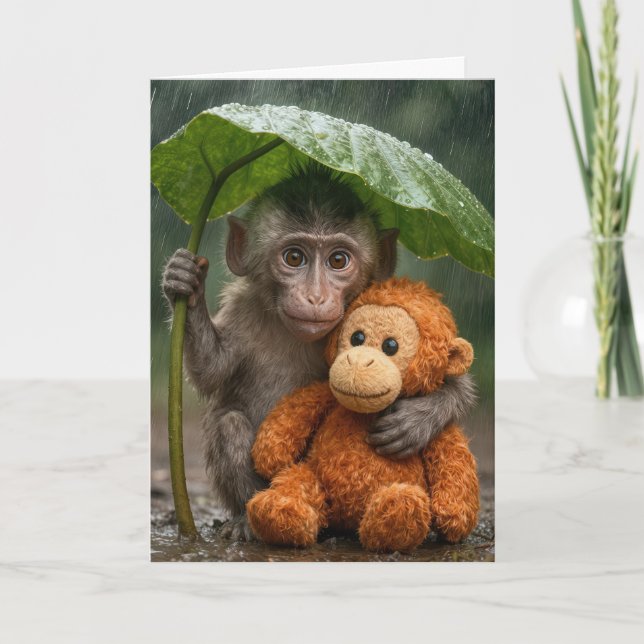 Thinking of You Macaque Monkey with Orangutan Karte (Vorderseite)