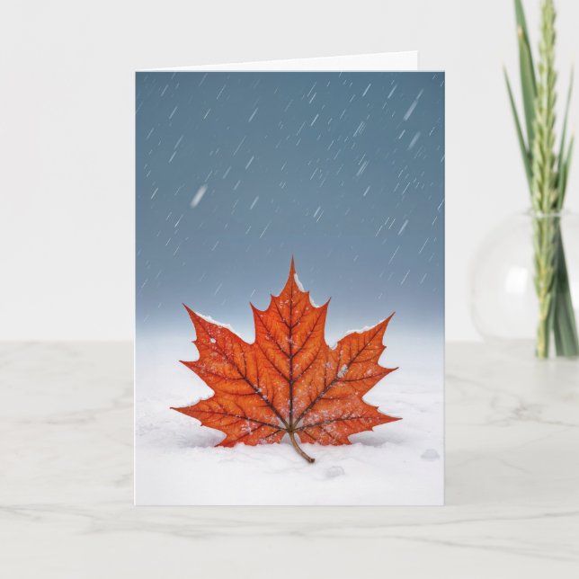 Thinking of You Orange Maple Leaf On Snow  Karte (Vorderseite)