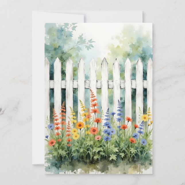 Thinking of You Picket Fence with Flowers Flat Karte (Vorderseite)