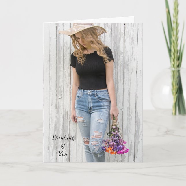 thinking of you-teen girl with daisies karte (Vorderseite)