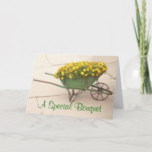Thinking of You Vintage Wheelbarrow of Marigolds Karte