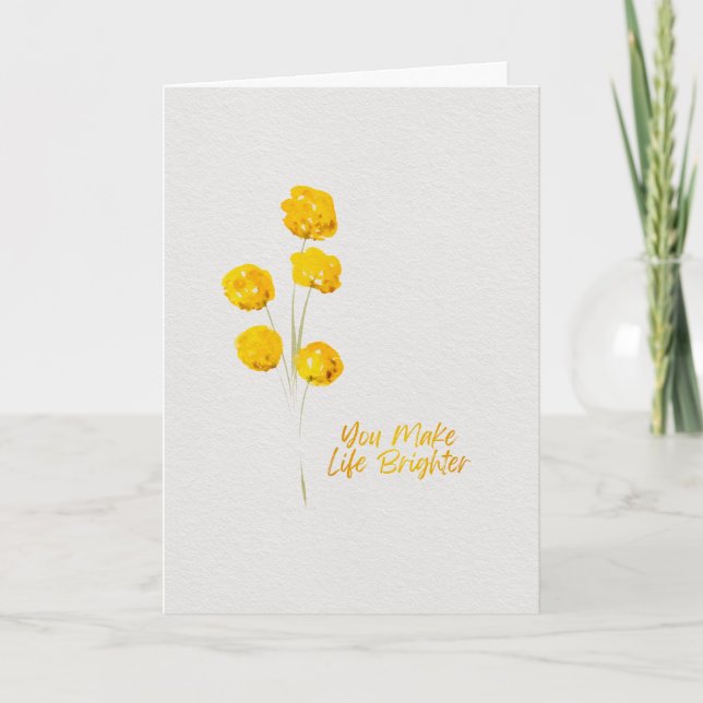 Thinking of You Yellow Billy Buttons Watercolor Karte (Vorderseite)