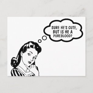 THINKING RETRO WOMAN, IS HE A PUREBLOOD? POSTCARDS POSTKARTE