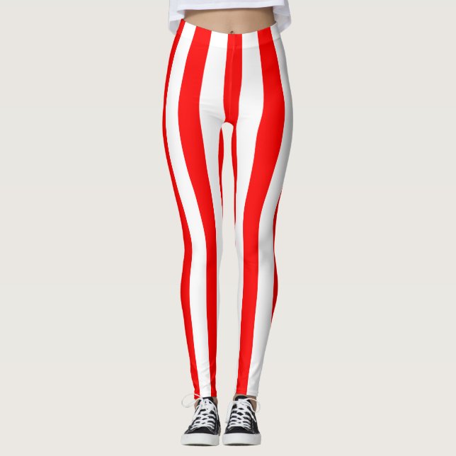  THINNER RED WHITE VERTICAL STRIPE  LEGGINGS (Vorderseite)