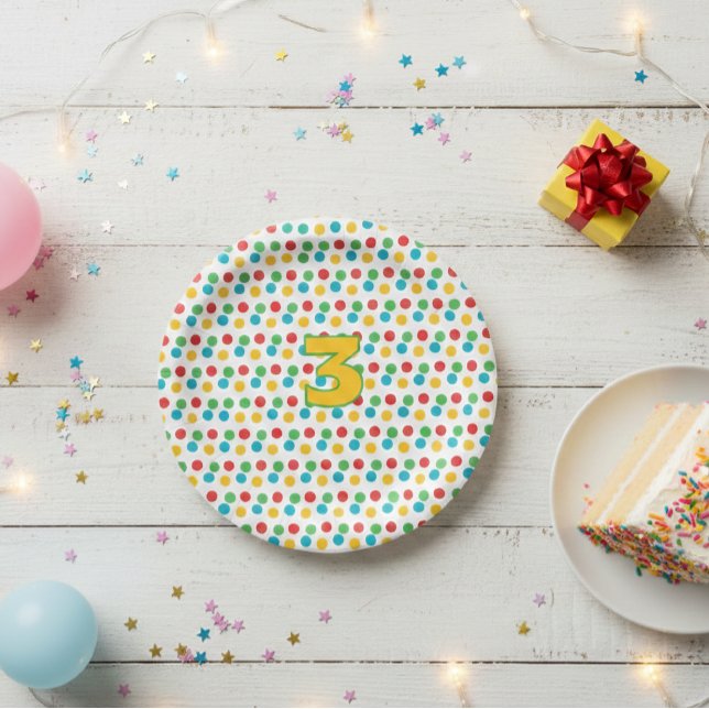 Third Birthday Party Plate with Colorful Polka Dot Pappteller (Von Creator hochgeladen)