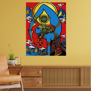Third Eye – Blaue Yogini in Pop-Art-Rückbeuge Poster