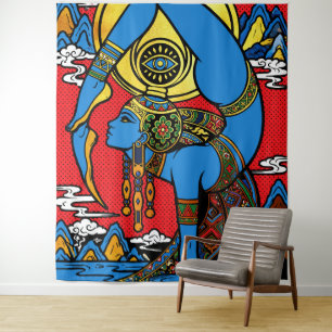 Third Eye – Blaue Yogini in Pop-Art-Rückbeuge Wandteppich
