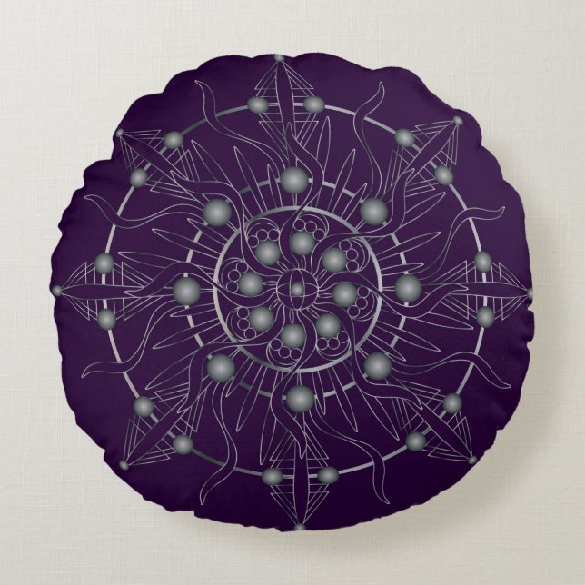 Third Eye Chakra Shadow Mandala Round Pillow Rundes Kissen (Vorderseite)