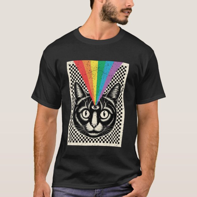 Third Eye Katze Regenbogenstrahlen Trippy Optisch T-Shirt (Vorderseite)