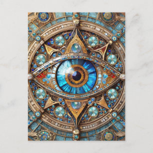 Third Eye - Türkis Blau Gold Mandala Postkarte