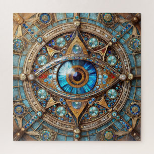 Third Eye - Türkis Blau Gold Mandala Puzzle