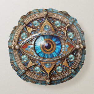 Third Eye - Türkis Blau Gold Mandala Rundes Kissen