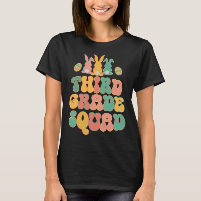 Third Grad Squad Teacher  Retro Groovy Easter Bunn T-Shirt (Vorderseite)