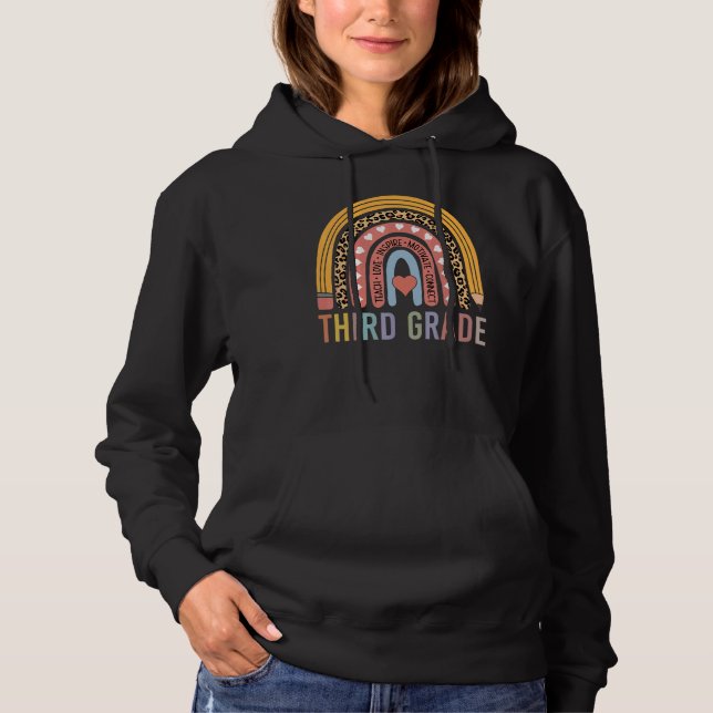 Third Grade Teacher Leopard Print Cute Women Rainb Hoodie (Vorderseite)