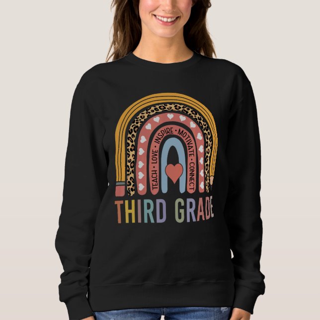 Third Grade Teacher Leopard Print Cute Women Rainb Sweatshirt (Vorderseite)