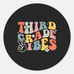 Third Grade Vibes - 3. Klasse Retro 1. Schultag Runder Aufkleber