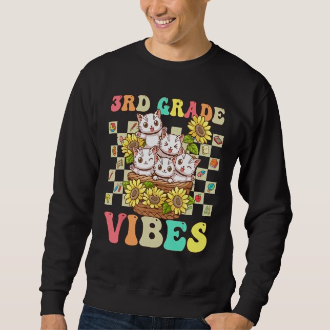 Third Grade Vibes Cute Cat Back To School Retro 3r Sweatshirt (Vorderseite)