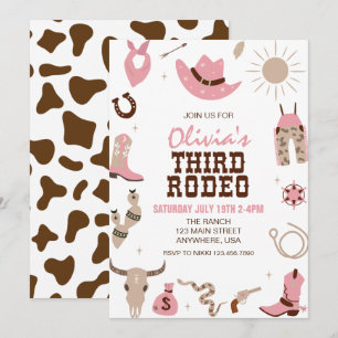 Third Rodeo Pink Western 3. Geburtstag Einladung