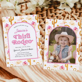 Third Rodeo Western Cowgirl Photo 3rd Birthday Einladung