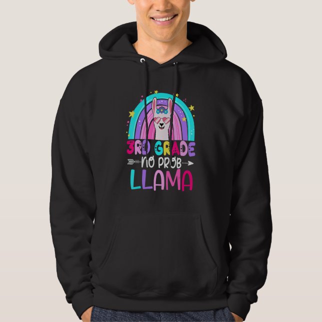 Third Team 3rd Grade Teacher Rainbow No Prob Llama Hoodie (Vorderseite)