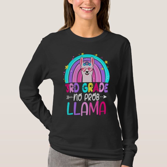Third Team 3rd Grade Teacher Rainbow No Prob Llama T-Shirt (Vorderseite)