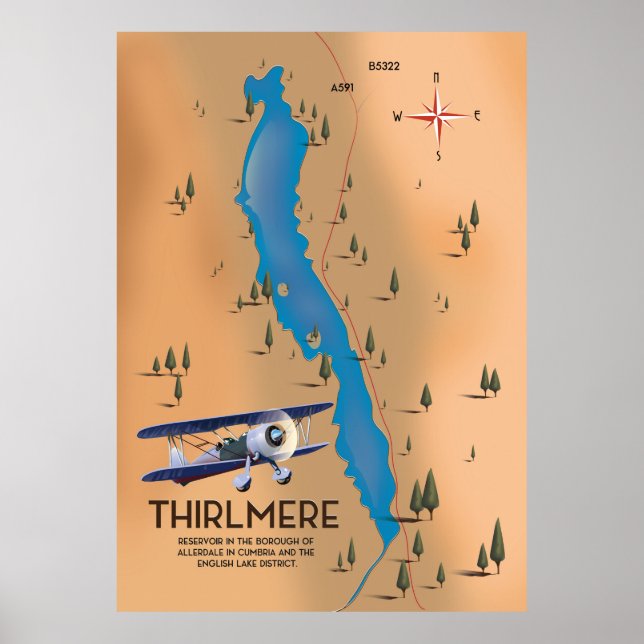 Thirlmere Reservoir Lake District Karte Poster (Vorne)