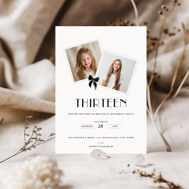 Thirteen black ribbon birthday teens invitation einladung (Von Creator hochgeladen)