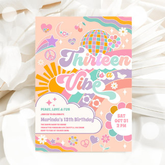 Thirteen Is A Vibe Sun Rainbow Disco 13th Birthday Einladung