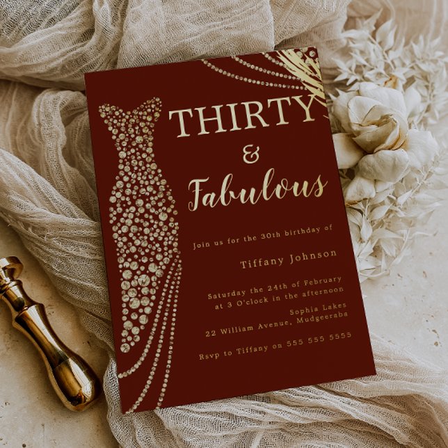 Thirty & Fabulous Burgundy & Gold 30th Birthday  Folieneinladung (Von Creator hochgeladen)